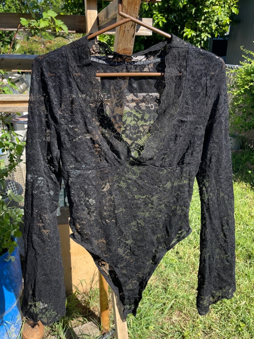 Black Lace Long Sleeve V-Neck Bodysuit